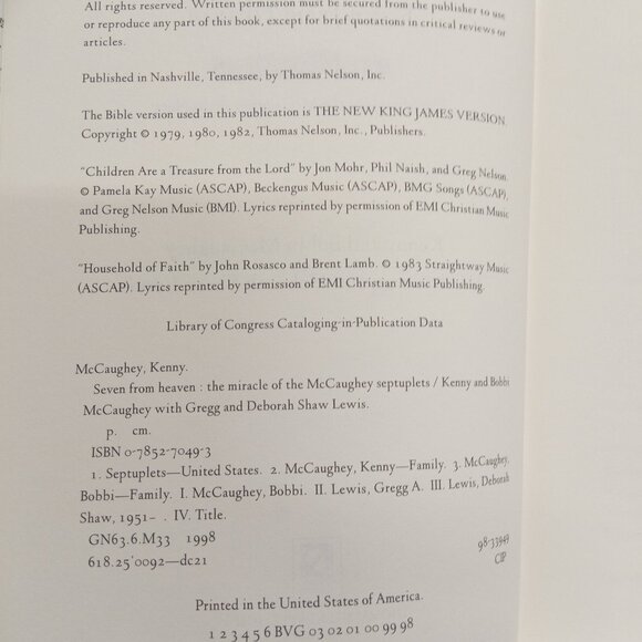 Seven from Heaven By Kenny and bobbi McCaughey Hardcover Book SKU F - Picture 3 of 5